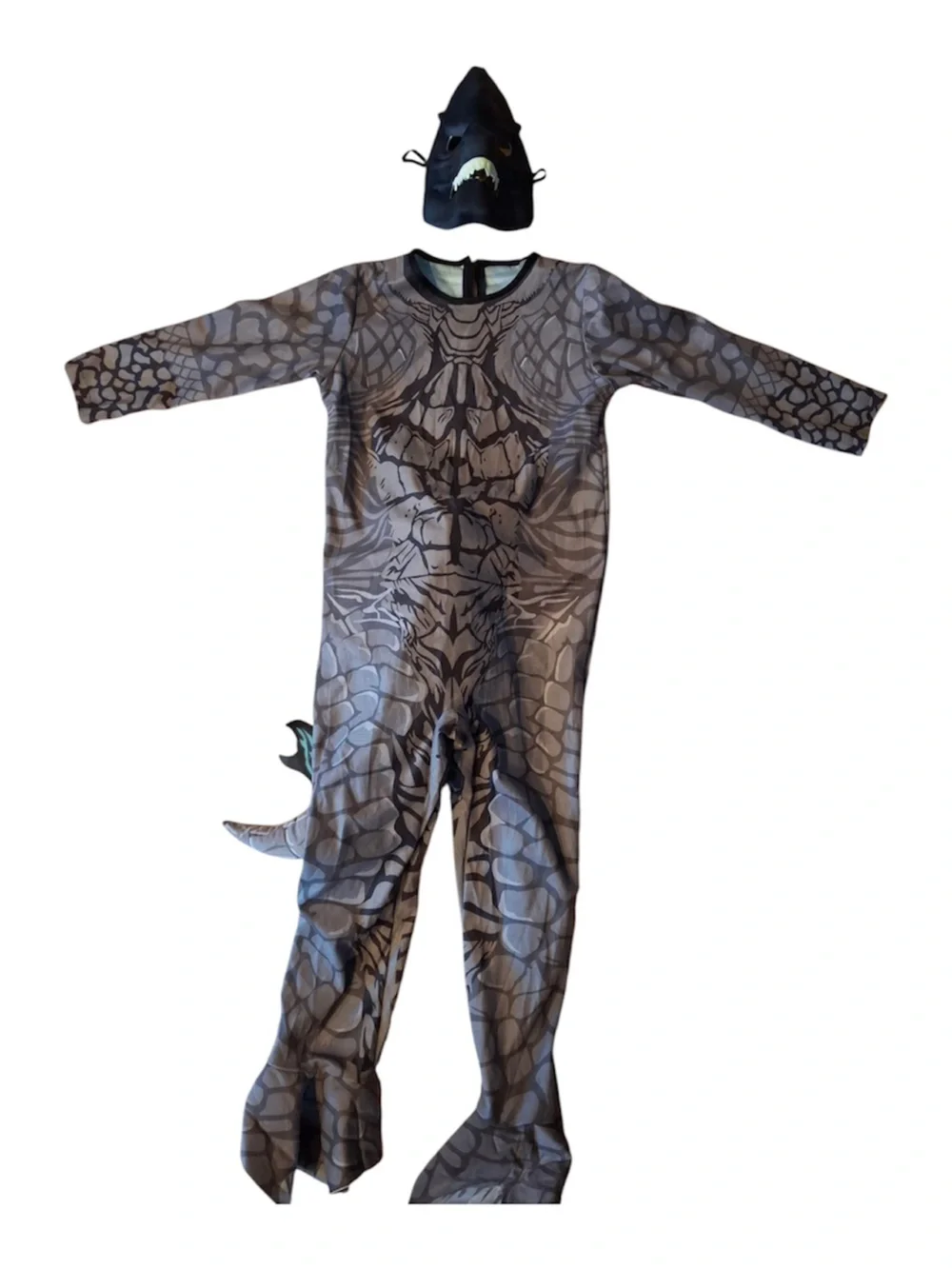 Godzilla Kids Costume Gray Monster Jumpsuit Mask Tail Halloween Youth Large